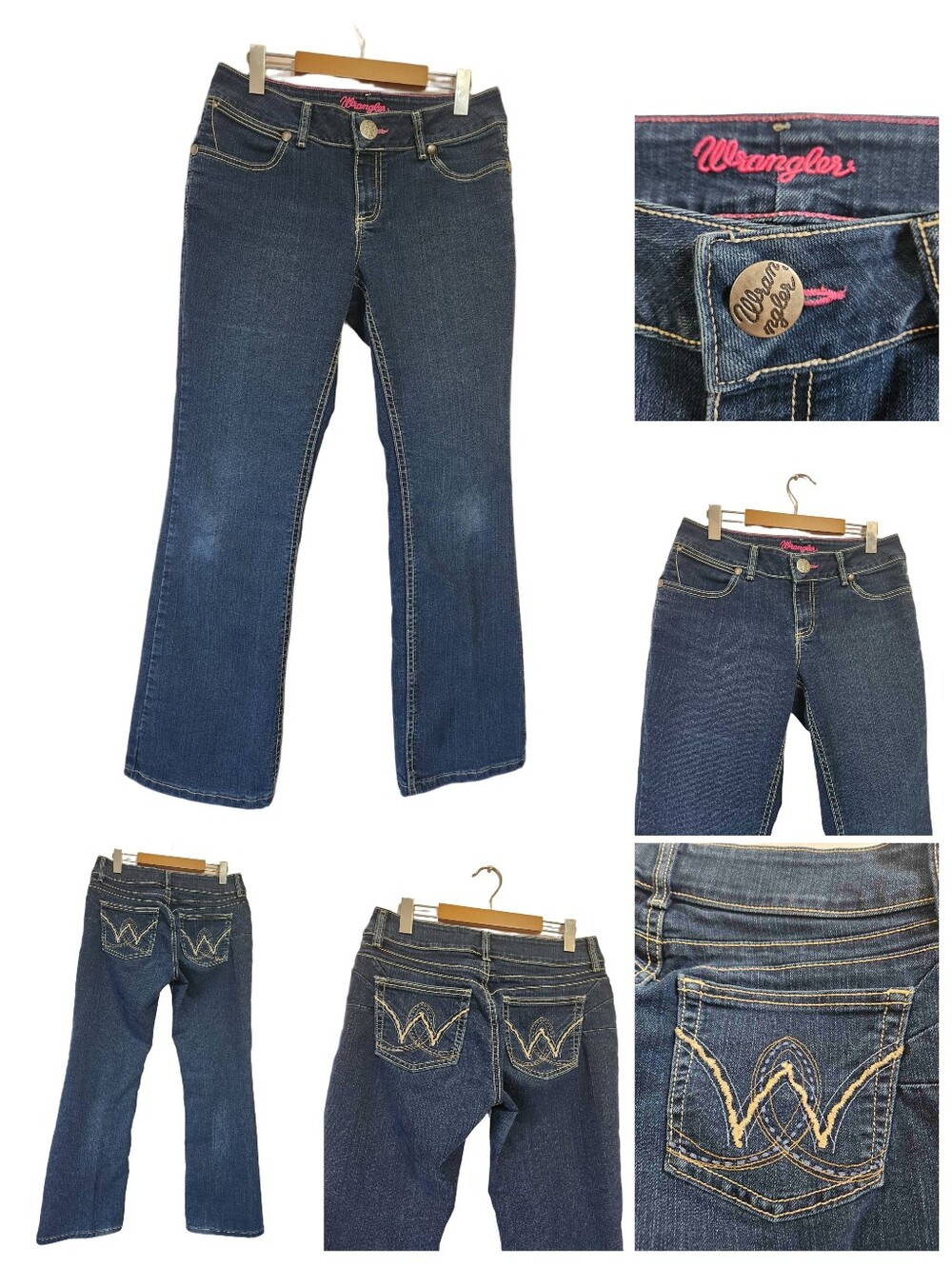 Wrangler Booty Up Thick Stitch Low Rise Bootcut Jeans 7/8x30 Dark Wash Y2K Rodeo